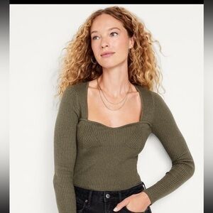 Old Navy Olive Ribbed Sweetheart Neck Sweater Size S